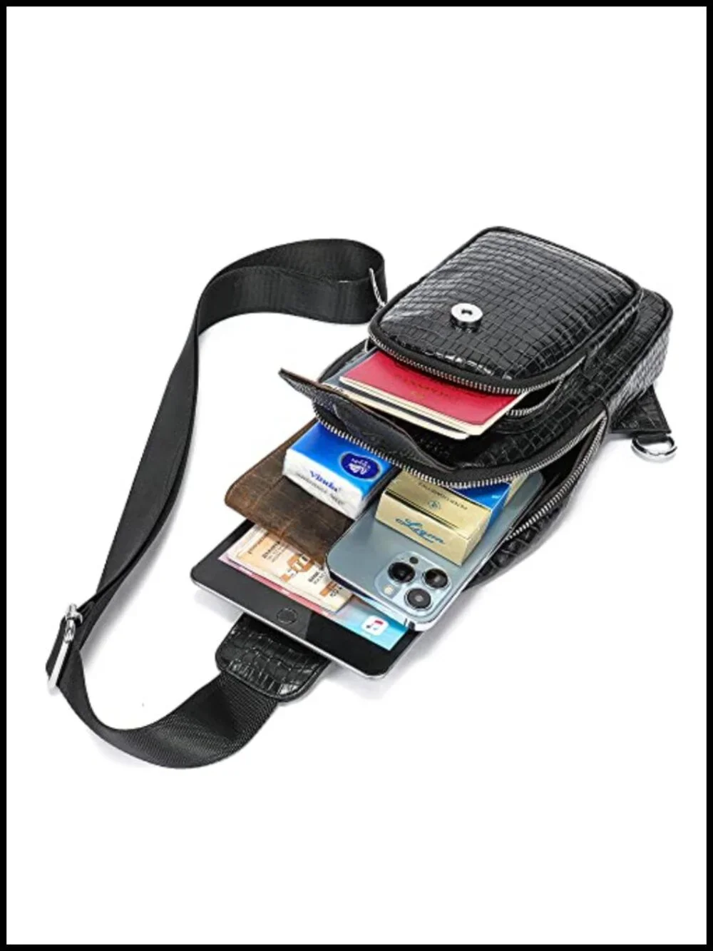 Genuine Leather Sling Bag with Crocodile Embossed Pattern